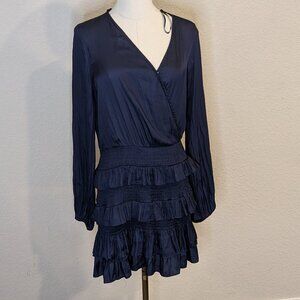 Long Sleeve Smock Waist Dress Navy Blue Sz S | Mustard Seed | EUC